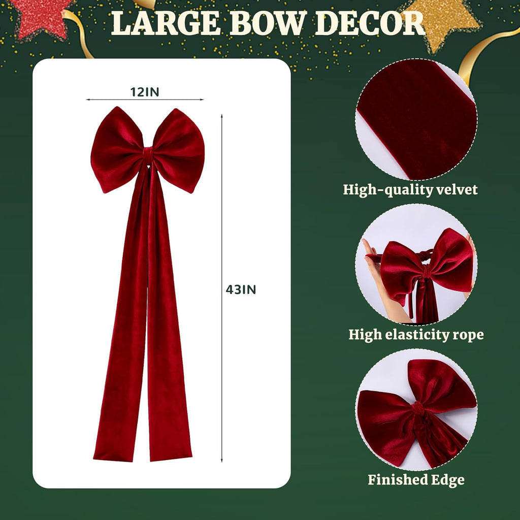 Suncalla Velvet Chair Bows - Elegant 12 x 43 Inch Red & Green Sashes for Weddings, Parties & Decor