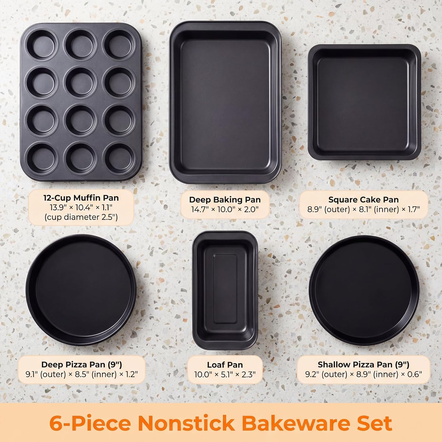 Regine Switzerland Nonstick Baking Set - 6-Piece Bakeware Pans for Cakes, Muffins & Roasting | Oven & Dishwasher Safe