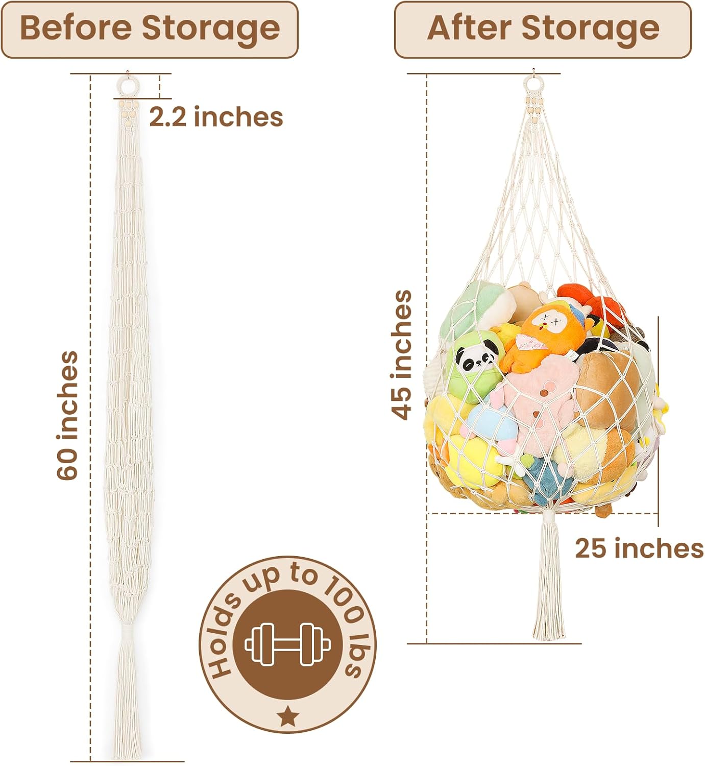 Skiennix Stuffed Animal Storage Hammock - Large Plushie Net Organizer for Kids' Room Decor | 1 Tier