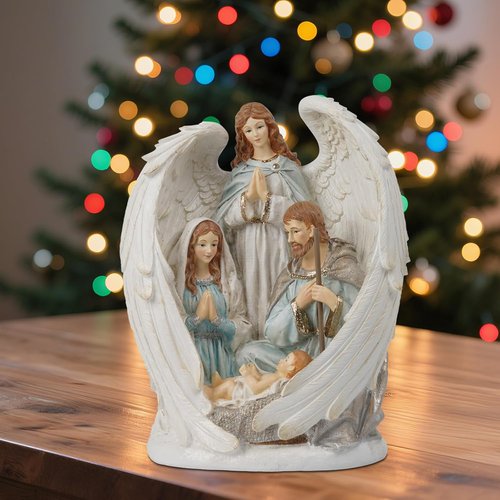 Braxio Christmas Decorations - Indoor Nativity Angel Set | Holy Family Tabletop Scene 10x6.5x12.4 Inch