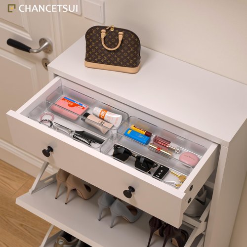 CHANCETSUI Clear Vanity Drawer Organizer Storage : Stackable Plastic Storage Tray For Makeup And Personal Care, 4 Pieces, 3x9 Inch
