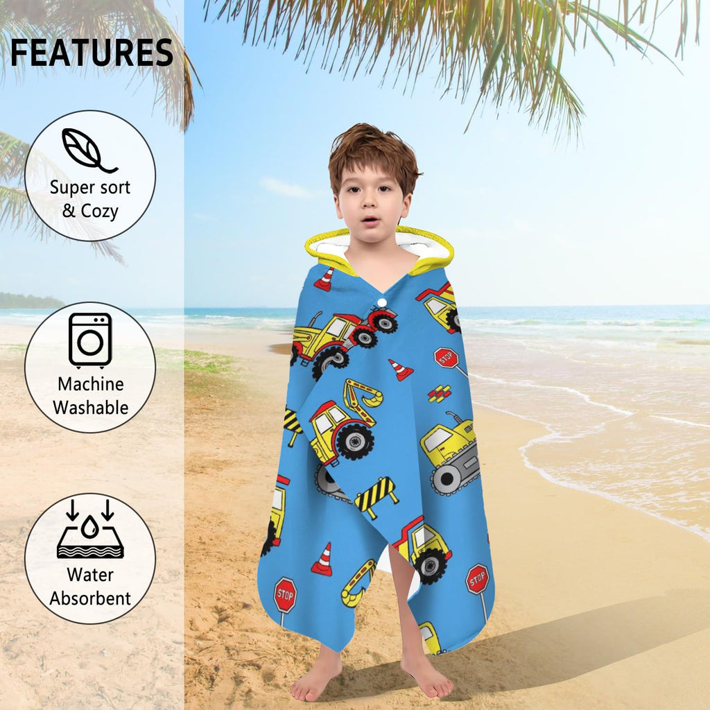 sdhinlwo Thickened Hooded Towels for Kids Suitable Girls Boys Kids Bath Towels, 30"x50" Super Absorbent, Truck Cute Cartoon Toddler Towels Multi-Purpose for Beach, Pool and Bathroom