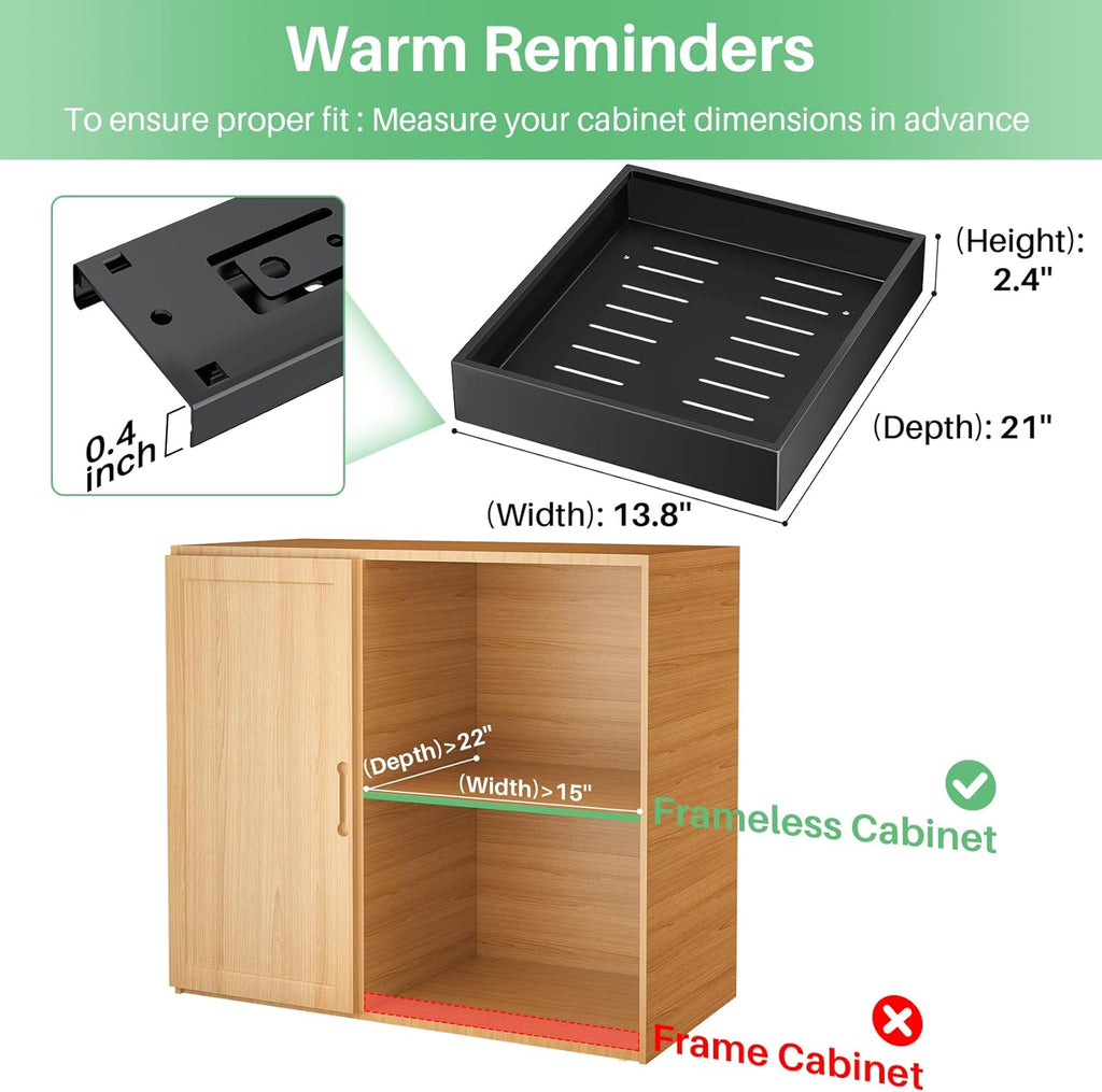 Skiennix Pull-Out Cabinet Organizer - 21" Deep Heavy-Duty Slide-Out Drawers for Kitchen & Bathroom - Black