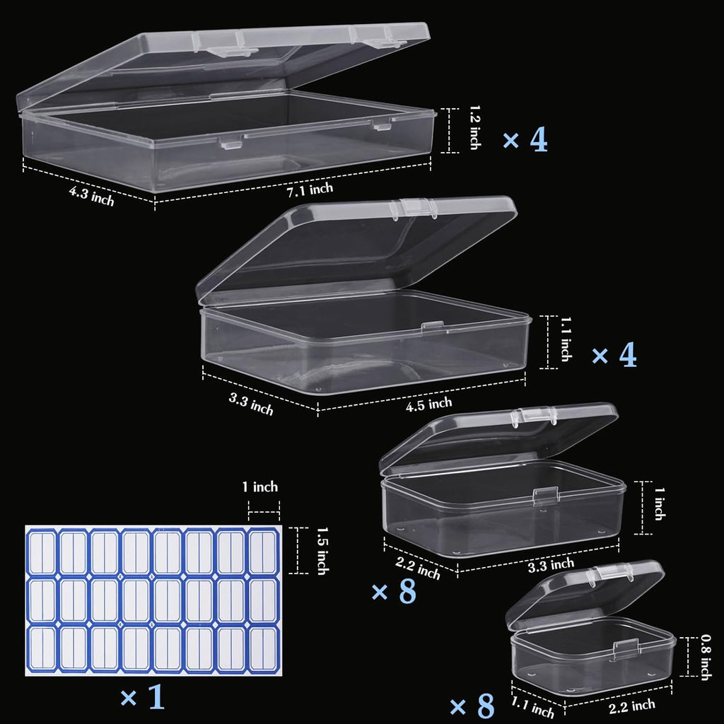 Skiennix Mini Plastic Storage Containers - 24 Pack Clear Boxes with Hinged Lids & Labels for Crafts