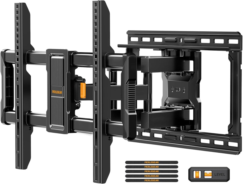 Perlegear Full Motion TV Wall Mount - Fits 42–97 Inch Flat & Curved TVs Up to 132 lbs | Tool-Free Tilt & Swivel