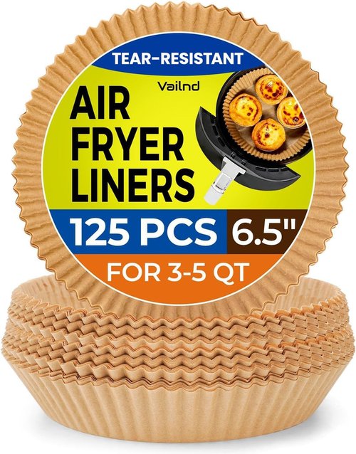 Air Fryer Paper Liners - 125 Pcs Disposable Oilproof Waterproof Parchment for 6.5-Inch Baskets