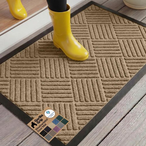 GORILLA GRIP Waterproof All-Season WeatherMAX Doormat - Natural Rubber, Stain & Fade Resistant, 29x17, Beige Diamond