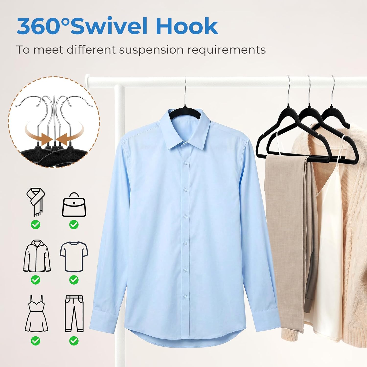 Smartor Black Velvet Hangers - 50 Pack Non-Slip Clothes Hangers with Shoulder Notches | Premium Slim Space-Saving Design