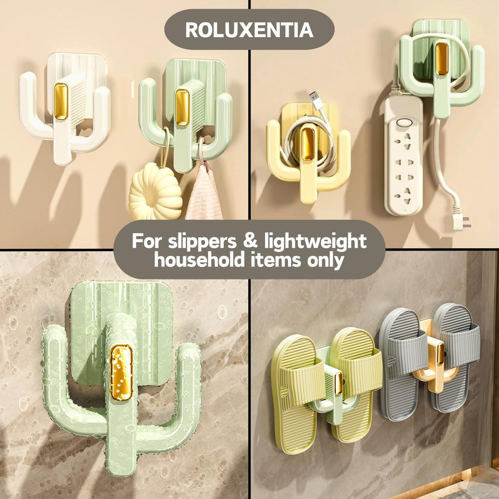 ROLUXENTIA 4 Pack Wall Mounted Shoe Rack - Premium Hanging Shoe Organizer Shelf with Sticky Hanging Mounts, Door Shoe Hangers with Hooks for Slippers Storage, White