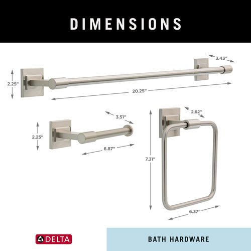 Delta Faucet McLaren 3-Piece Bathroom Set, SpotShield Brushed Nickel, 18"/24" Towel Rack, Toilet Paper Holder, Ring MCL63-BN