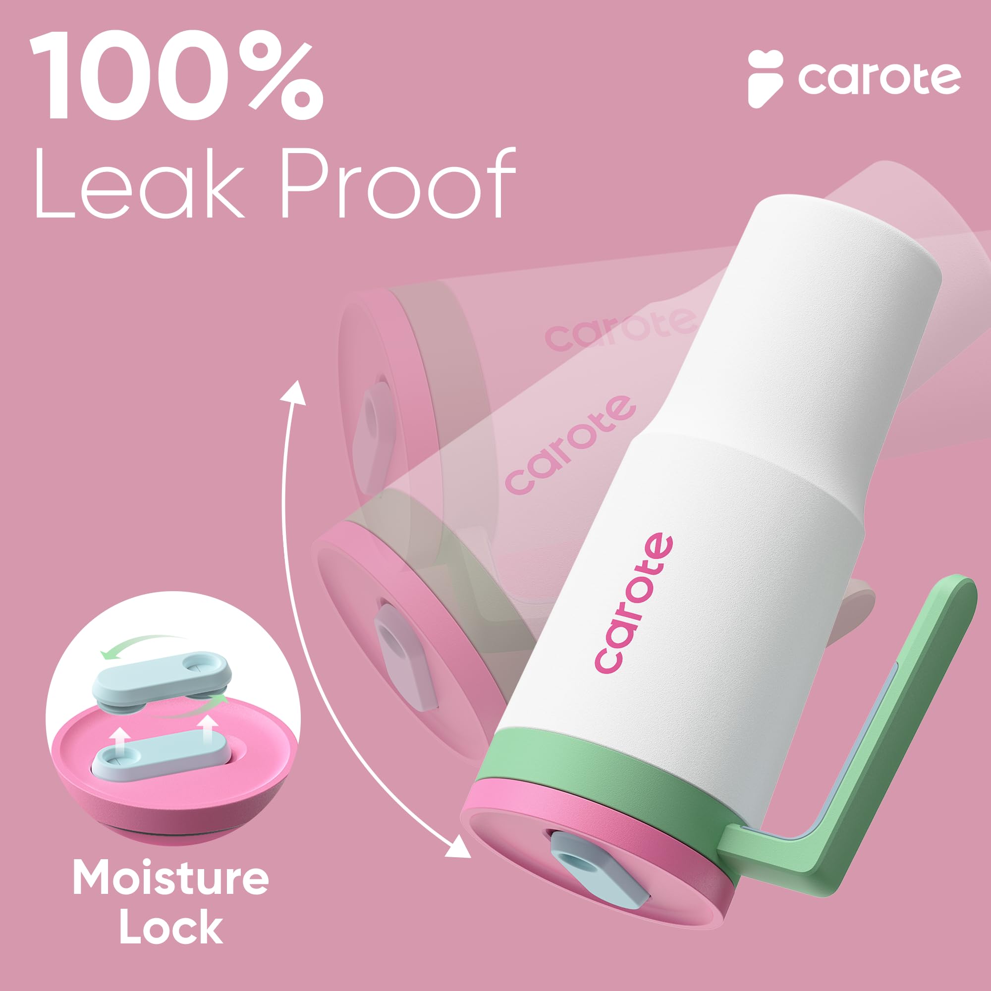 CAROTE 3-Pack Insulated Stainless Steel Water Bottles with Upgraded Leakproof Tech, Car Holder Fit & Scratch-Resistant, 32/32/40 oz Travel Straw Tumblers Set for Home/Car/Outdoor (Macaron)
