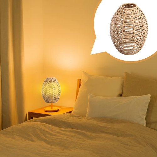 Cabilock Hand-Woven Braided Rope Lampshade 9.64X7.08X7.08 Inch Wicker Pendant Light Cover for Living Room Bedroom Warm Ambient Lighting
