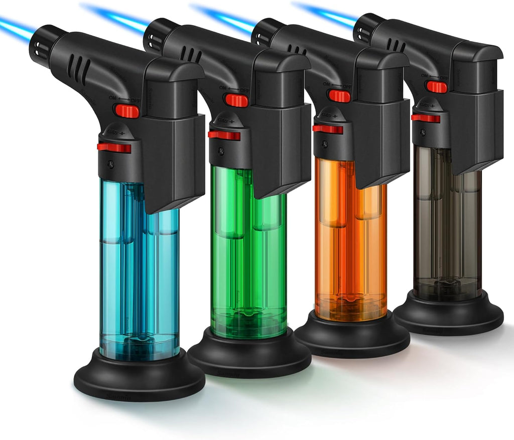 Samniu Jet Flame Torch Lighters - Mini Refillable Windproof Butane Lighters | 4 Pack for Candles, Grills, Fireplaces