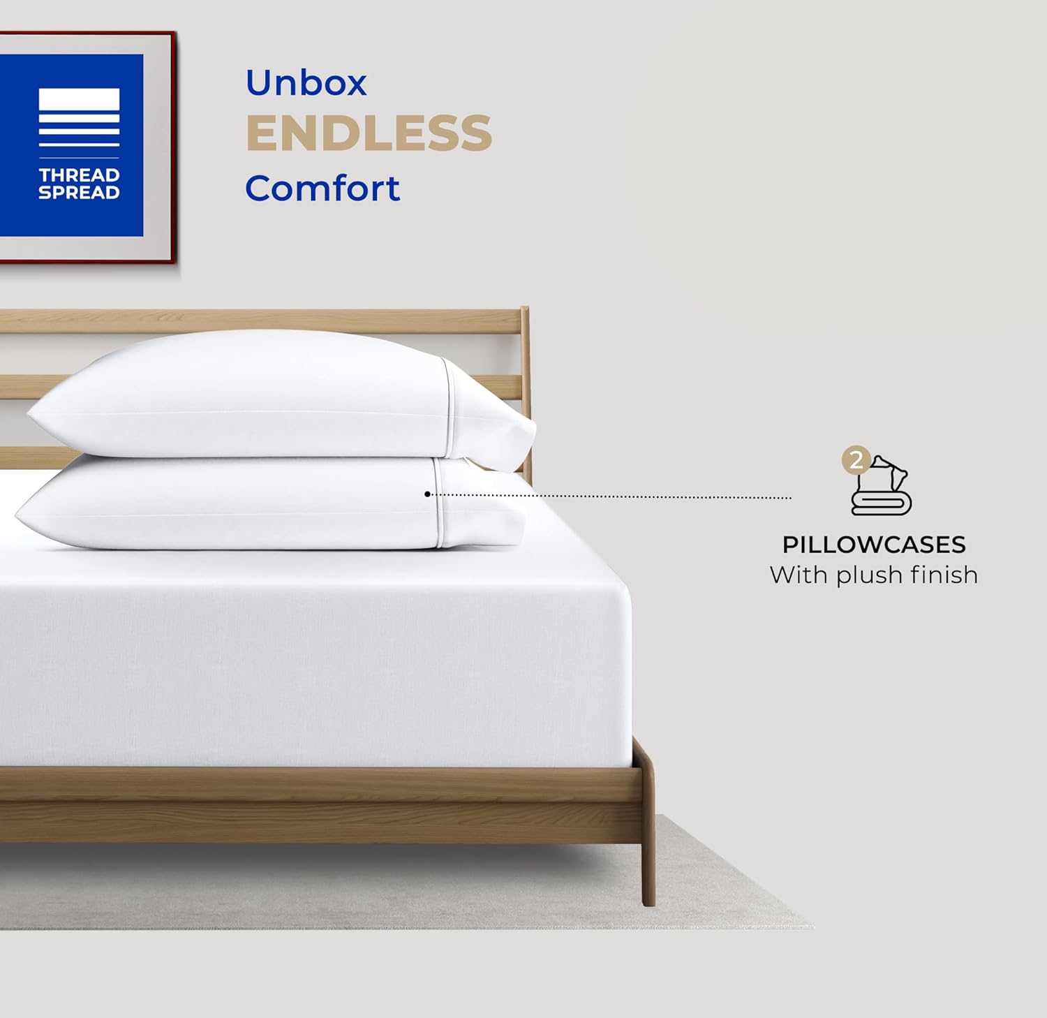 Thread Spread King Size Pillow Cases Set of 2 | Luxury 400 Series Glee Collection - Soft, Cooling, Durable Cotton (White)