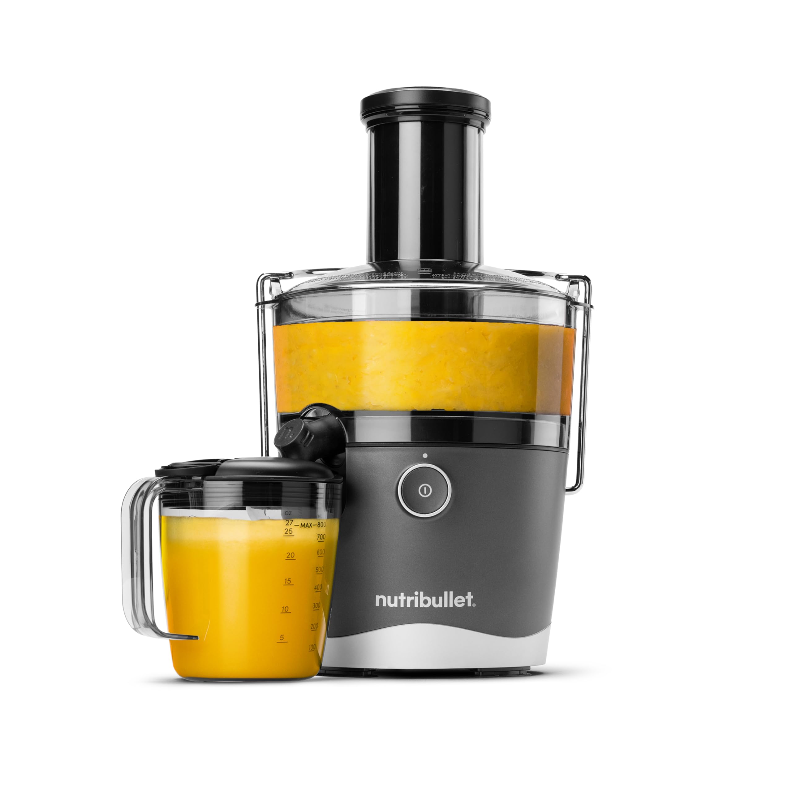 nutribullet® Juicer, 800W Juicer, Large 3" Feed Chute for Whole Fruits and Vegetables, 27oz Juice Pitcher, .5L Pulp Container, Dual Speeds, BPA Free, Gray, NBJ50100