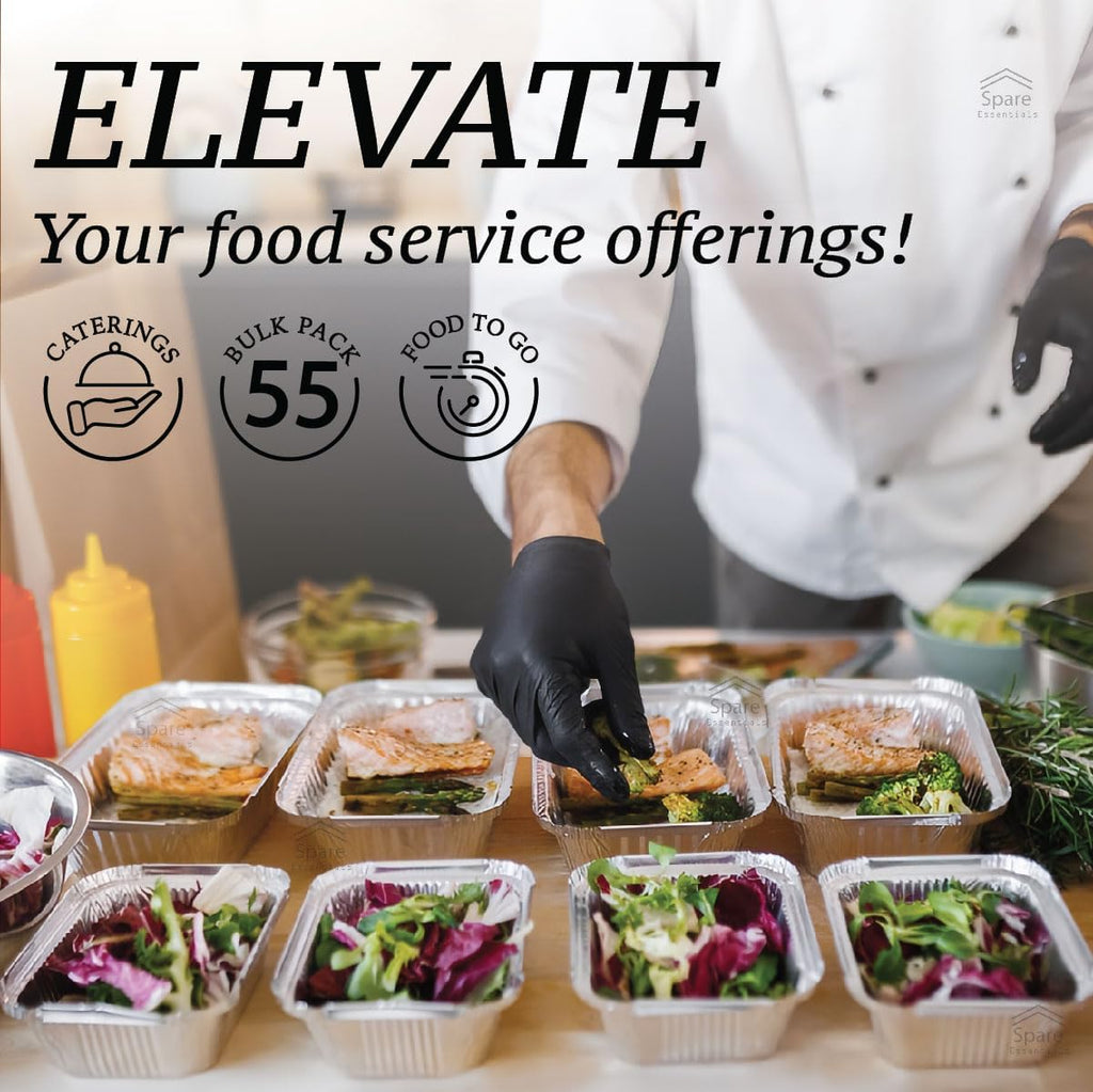Spare Essentials | 1 Lb Aluminum Foil Pans with Lids - 55 Pack Mini Takeout Containers for Catering & Freezer - 5.5x4.5x1.9