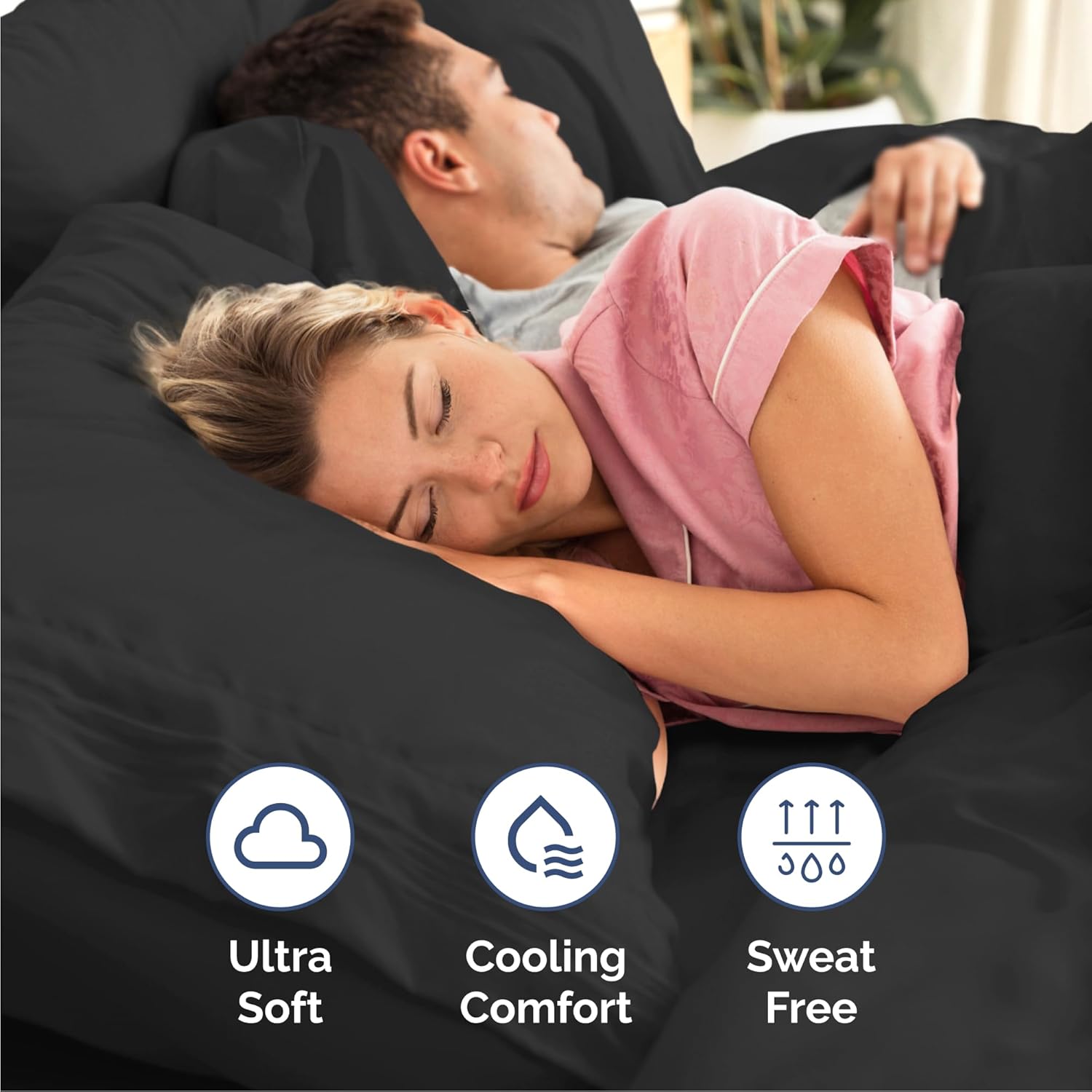 Skiennix Queen Size 4-Piece Sheet Set - Ultra-Soft Cooling Bedding - Deep Pockets, Wrinkle-Free - Black