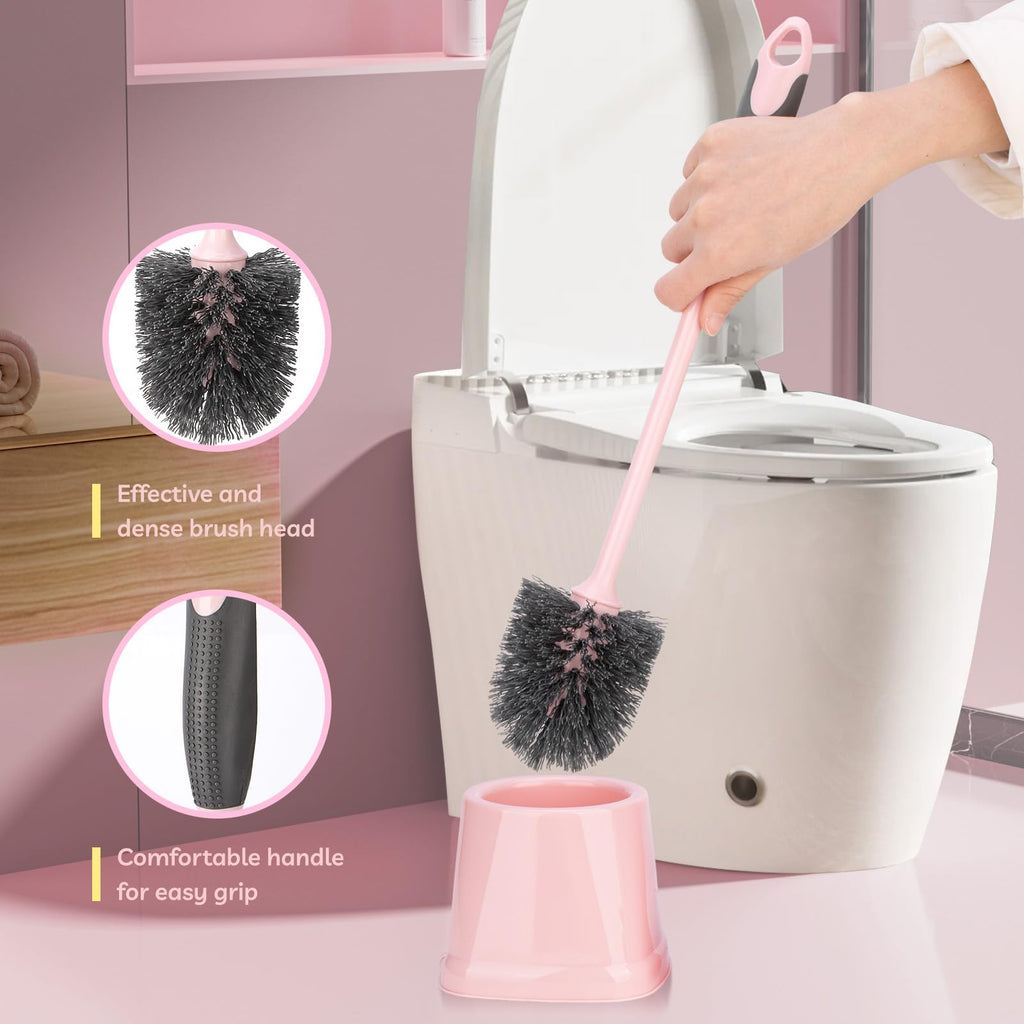 CALBEAU Toilet Brush, 2 Pack Toilet Scrubber Brush and Holder Set Bathroom Accessories, 14 Pcs Bathroom Cleaning Kit, Pink Toilet Bowl Brush and Holder with 5 Brush for Bathroom Bathtub Washbasin