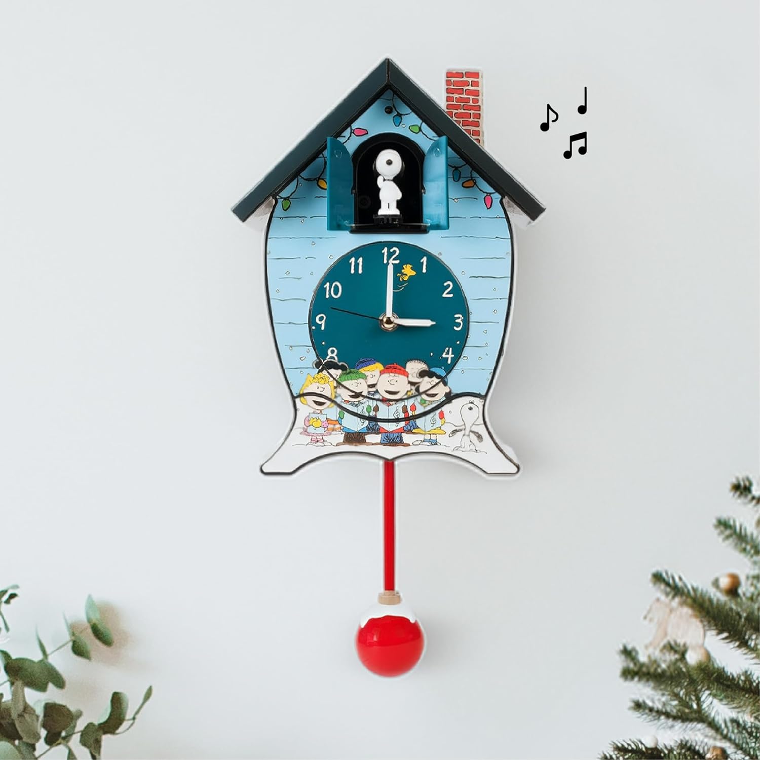 Mark Feldstein Peanuts Gang Holiday Cuckoo Clock - Icy Blue, 17-Inch Decorative Timepiece