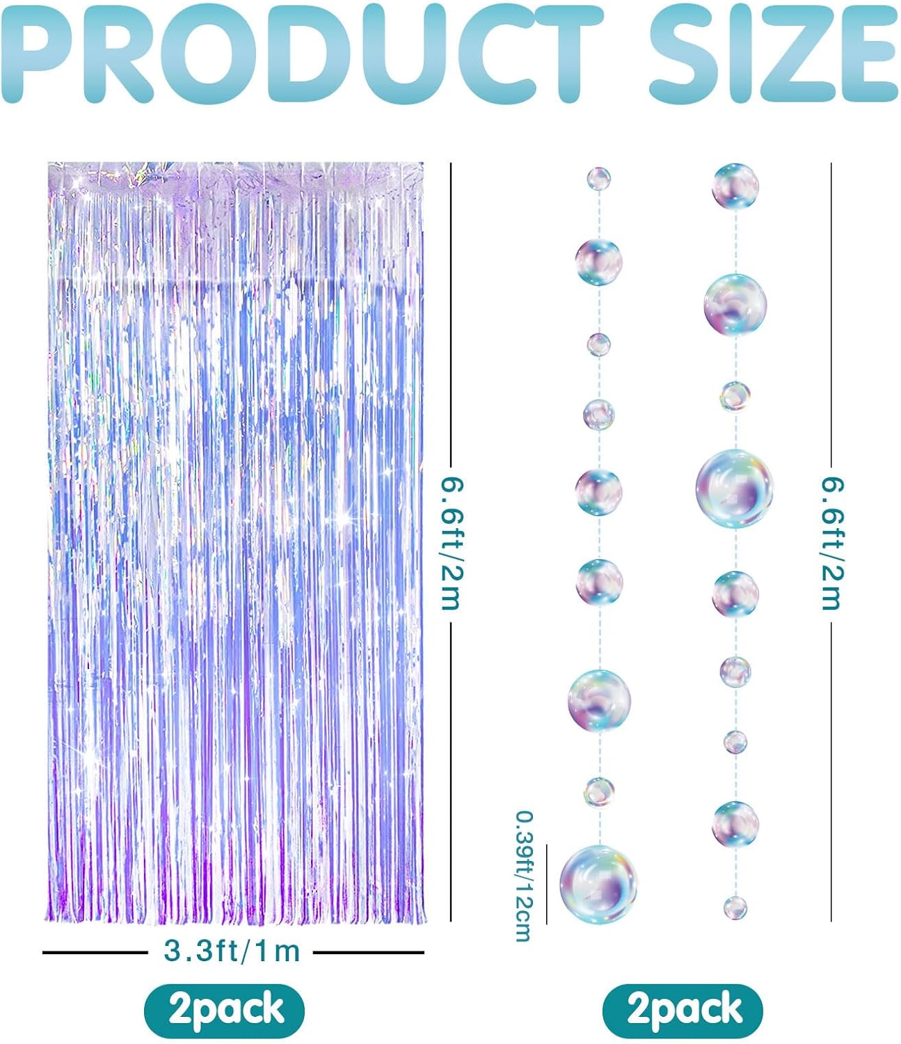 Skiennix Iridescent Party Streamers - Tinsel Foil Fringe Curtains with Colorful Bubble Garlands | Perfect for Ocean-Themed Celebrations