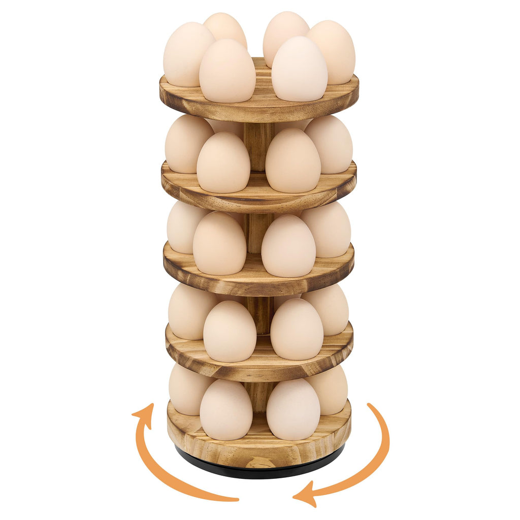 HOMELYSTBO Wooden Fresh Egg Holder Countertop, 5 Layer Rotating Countertop Egg Holder for Fresh Eggs, Stackable with 30 Eggs for Countertop Kitchen, Pine