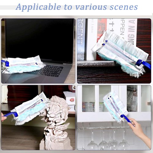 30 Pack Duster Refills Compatible with Swiffer Duster, Heavy Duty Multi Surface Duster Replacement with 1 Extra Handle for Cleaning Furniture, Blinds, Ceiling Fans and Car