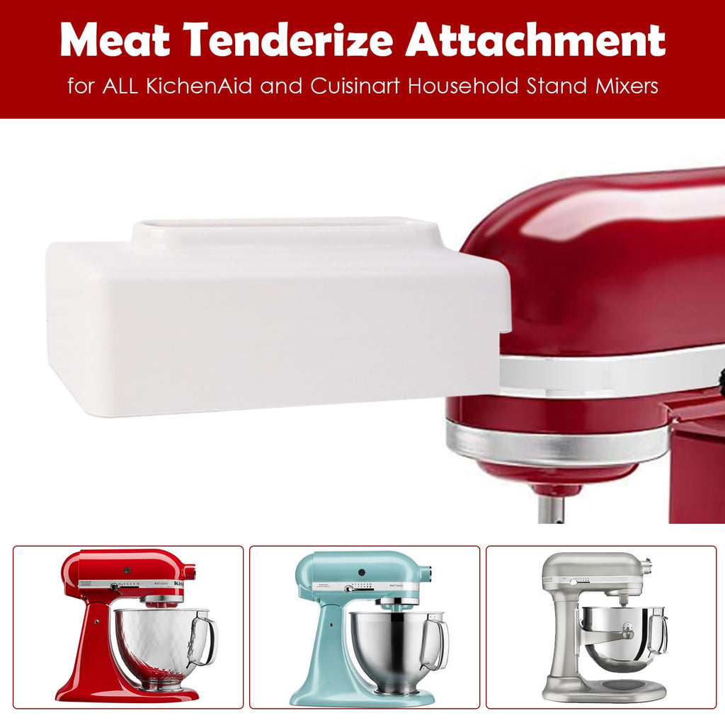 Meat Tenderizer for Kitchenaid, Meat Tenderize Attachment for Kitchenaid and Cuisinart Stand Mixer with Stainless Gears, White