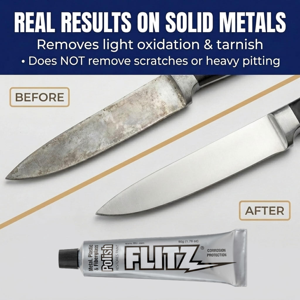 Flitz Metal Polish Paste - 1.76oz USA-Made Polish for Solid Chrome, Stainless Steel, & Aluminum - Non-Abrasive for Light Oxidation - Requires Manual Buffing - Not for Plated/Coated Surfaces (1 Pack)