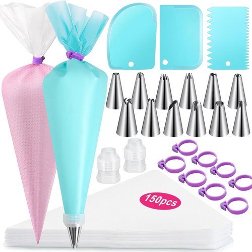 176PCS Piping Bags Set by [Brand Name] - Includes 150 Anti-Burst 12-Inch Bags, 12 Tips & More