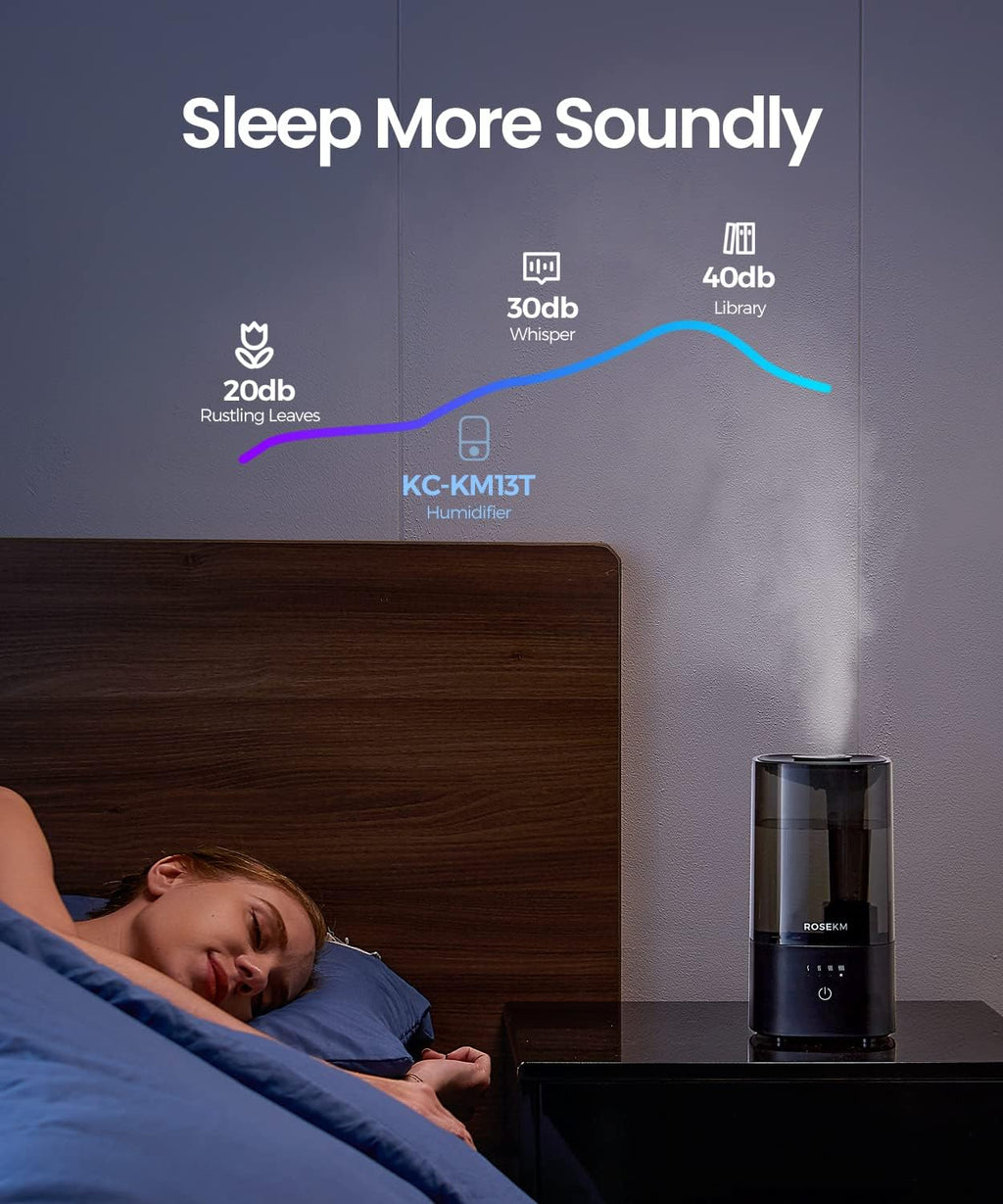 ROSEKM Cool Mist Humidifier - 2.0L Ultrasonic Design for Bedroom & Nursery | Quiet, Filterless, Auto Shut-Off, Black