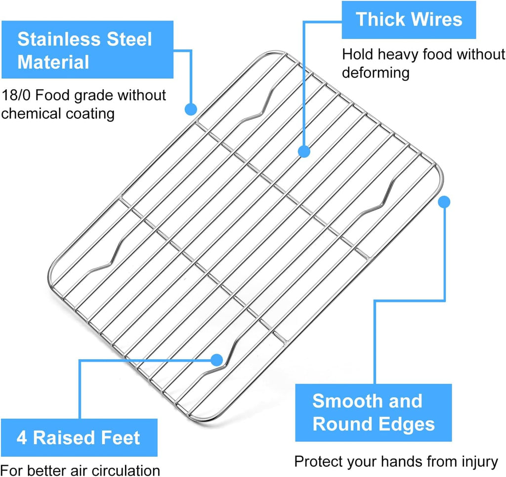 P&P CHEF Stainless Steel Cooling Baking Rack - Set of 2, Easy to Clean, 8.6" x 6.2", Silver