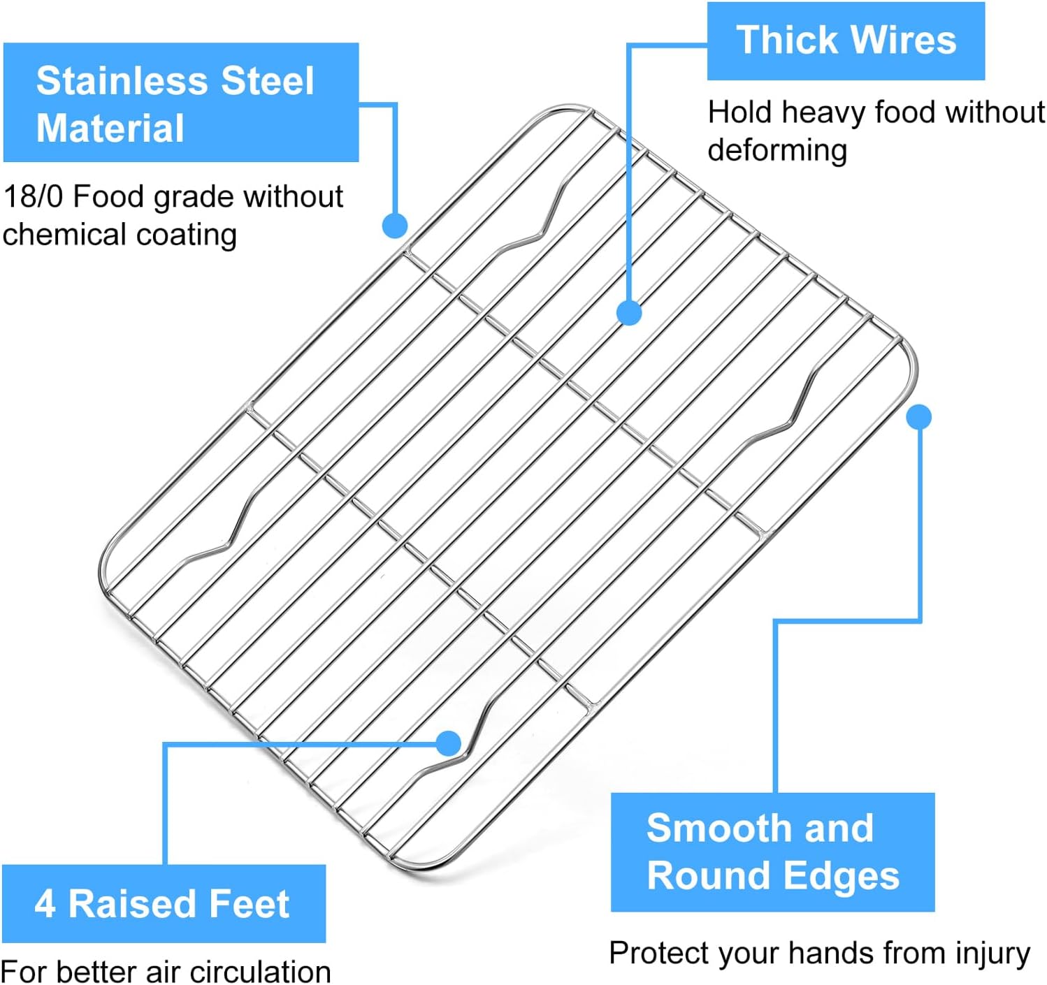 P&P CHEF Stainless Steel Cooling Baking Rack - Set of 2, Easy to Clean, 8.6" x 6.2", Silver