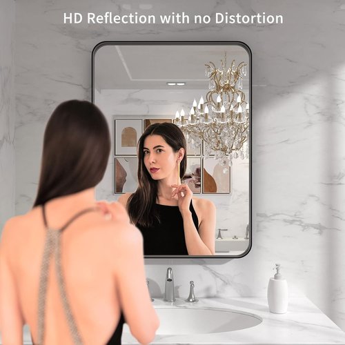 LOAAO Black Metal Framed Bathroom Mirror - 30x36 Inch Matte Black Vanity Mirror | Anti-Rust, Tempered Glass, Versatile Hanging Options
