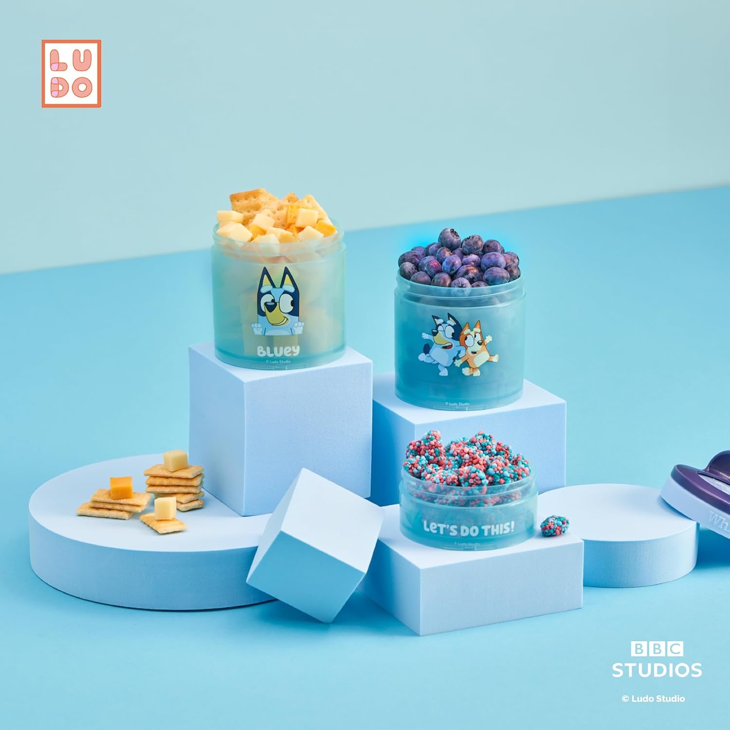 Whiskware Stackable Snack Containers - 3 Cup Set for Kids | Cupholder Friendly, Bluey Design