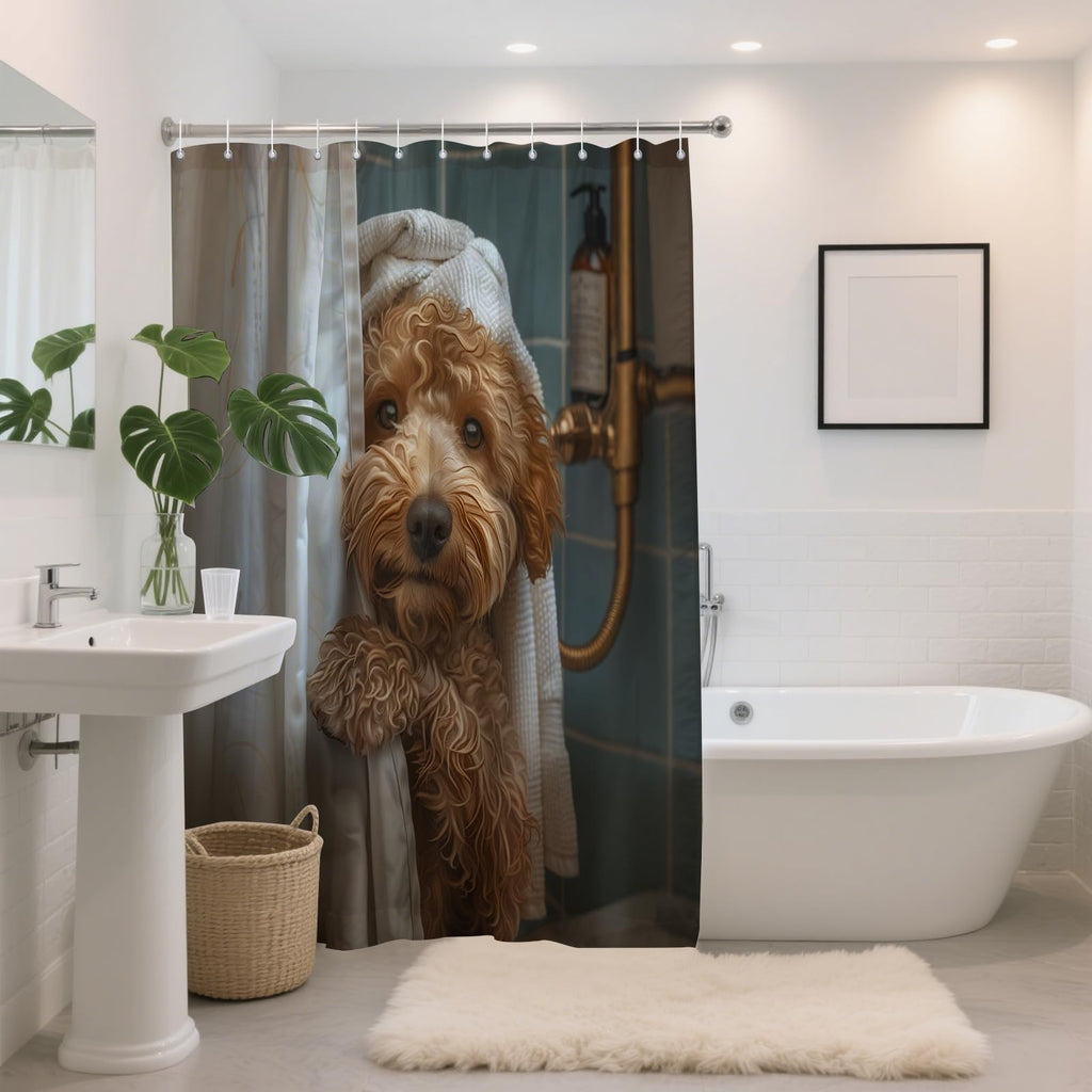 XMWYTJ Cute Teddy Dog Shower Curtains Funny Dog Barn Door Decor Polyester Fabric Waterproof Bathroom Curtains Set with 12 Hooks,71 X 71 Inches