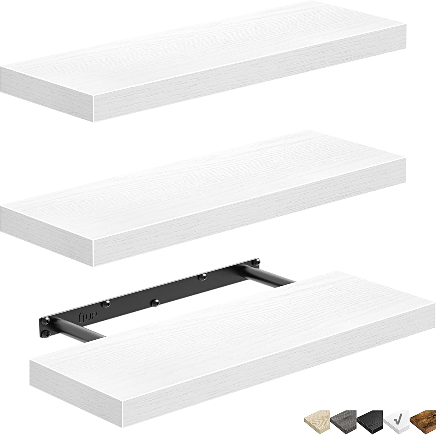 QEEIG Floating Shelves - Stylish Wall Storage for Bathroom, Bedroom & Kitchen - Set of 3, 16 Inch, White