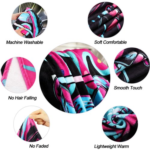 Tegeme Baseball Drip Ice Cream Blanket Pink Baseball Drip Ice Cream Throw Blanket Warm Ultra Soft Flannel Blankets for Bed Travel Sofa Living Room Decoration Gifts, 50" x 40", Black