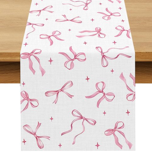 Buxiuer Pink Bow Party Table Runner Valentine's Day Coquette Girls Birthday Party Decoration Tea Wedding Baby Shower Dining Room Home Kitchen Table Decor (Pink, 13" x 72")