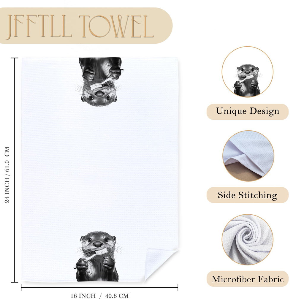 JFFTLL Funny Toothbrush Otter Bathroom Hand Towels, Otter Gifts Decorative Towels for Bathroom Washroom Restroom Decor, Kids Hand Towels, Otters Gifts for Women Men, 16x24 Inch