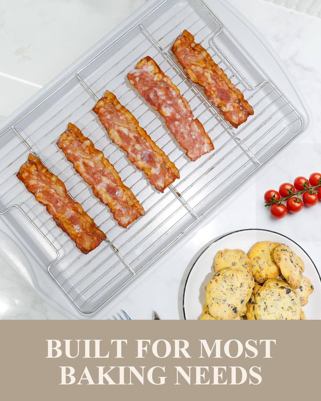 Nonstick Crisp Baking Tray - Ceramic Coating Jelly Roll Cookie Sheet Pan | 15x10, PTFE & PFOA Free, Oven Safe 550°F, Dishwasher Safe, Pistachio Green