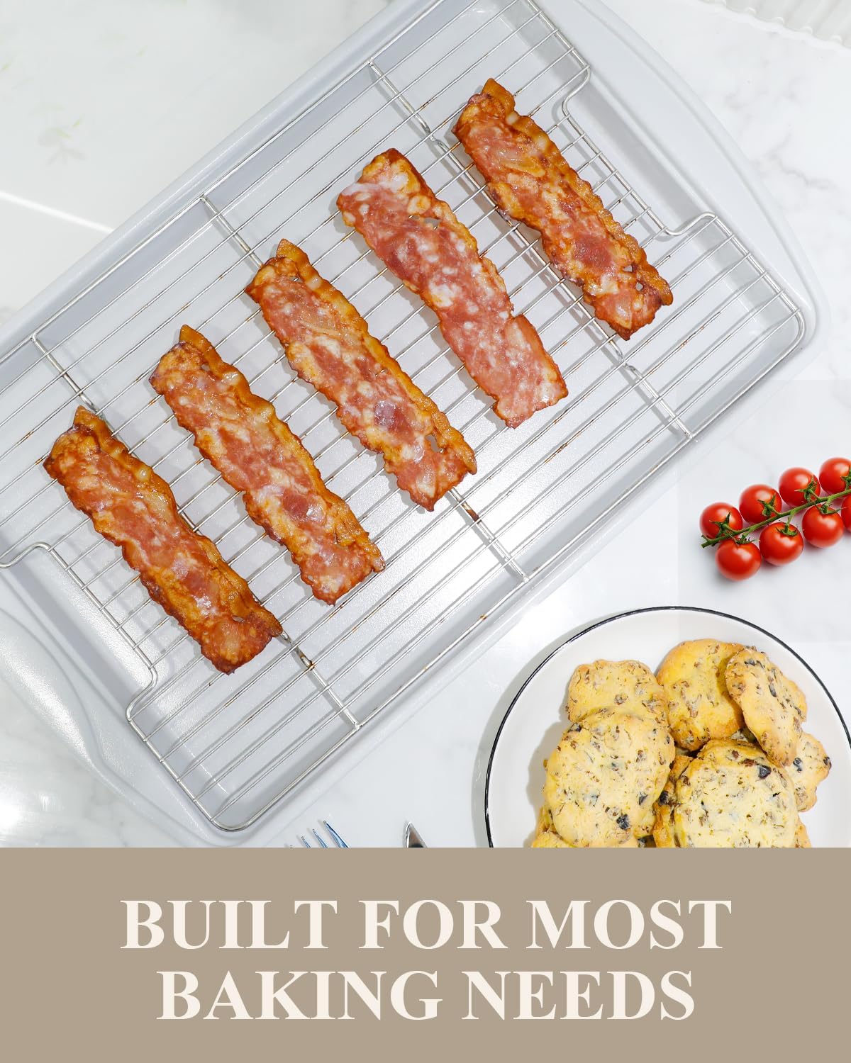 Nonstick Crisp Baking Tray - Ceramic Coating Jelly Roll Cookie Sheet Pan | 15x10, PTFE & PFOA Free, Oven Safe 550°F, Dishwasher Safe, Pistachio Green
