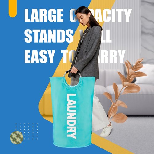 Caroeas 125L Laundry Basket - Large Collapsible Hamper with Padded Handles | Sturdy Free-Standing Design in Light Blue