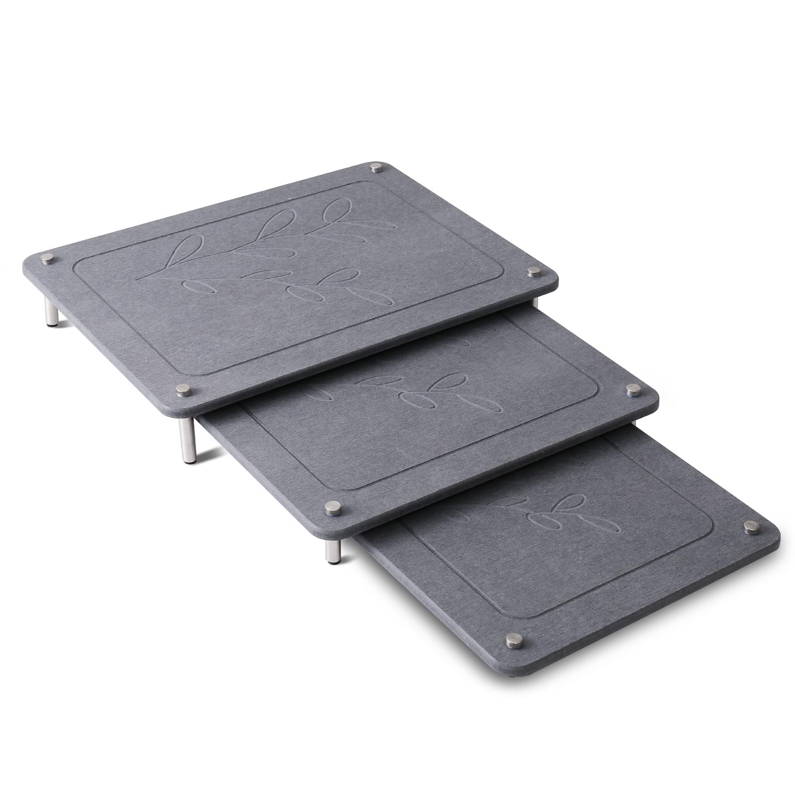Stageya 3Pcs Nesting Diatomaceous Earth Stone Drying Mat, Superior Water Absorption Quick Drying Dish Mat with Non-Slip Feet for Stability, Easy to Clean, Ideal for Kitchen Counter Sink Area