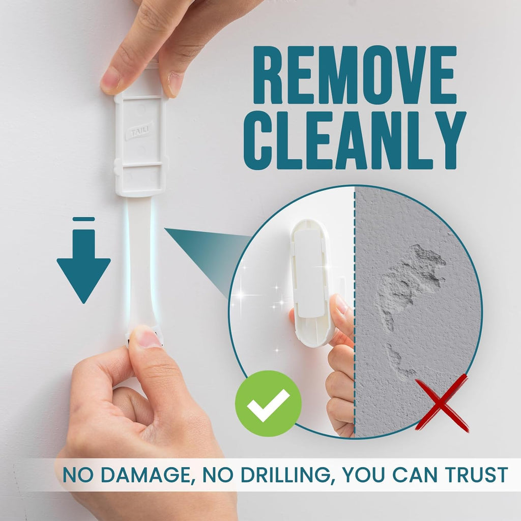 TAILI Heavy-Duty Sticky Hooks - No Damage Adhesive Utility Hooks for Walls | Removable & Reusable, White, 5 lb Capacity