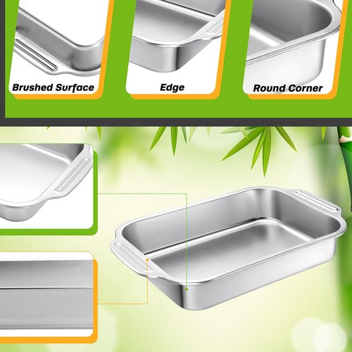 Funnymoom Stainless Steel Baking Pan Set - 3 Rectangular Cake Pans (12/14/15 Inch) for Versatile Baking
