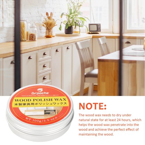 Grpoche Wood Wax for Furniture, Paste Wax for Wood Floor Polish, Conditioner, Cleaner, Restorer, Protective Finish for Surfaces, Furniture Polish for Wooden Floors, Cabinets, Tables, Doors(3.5oz)