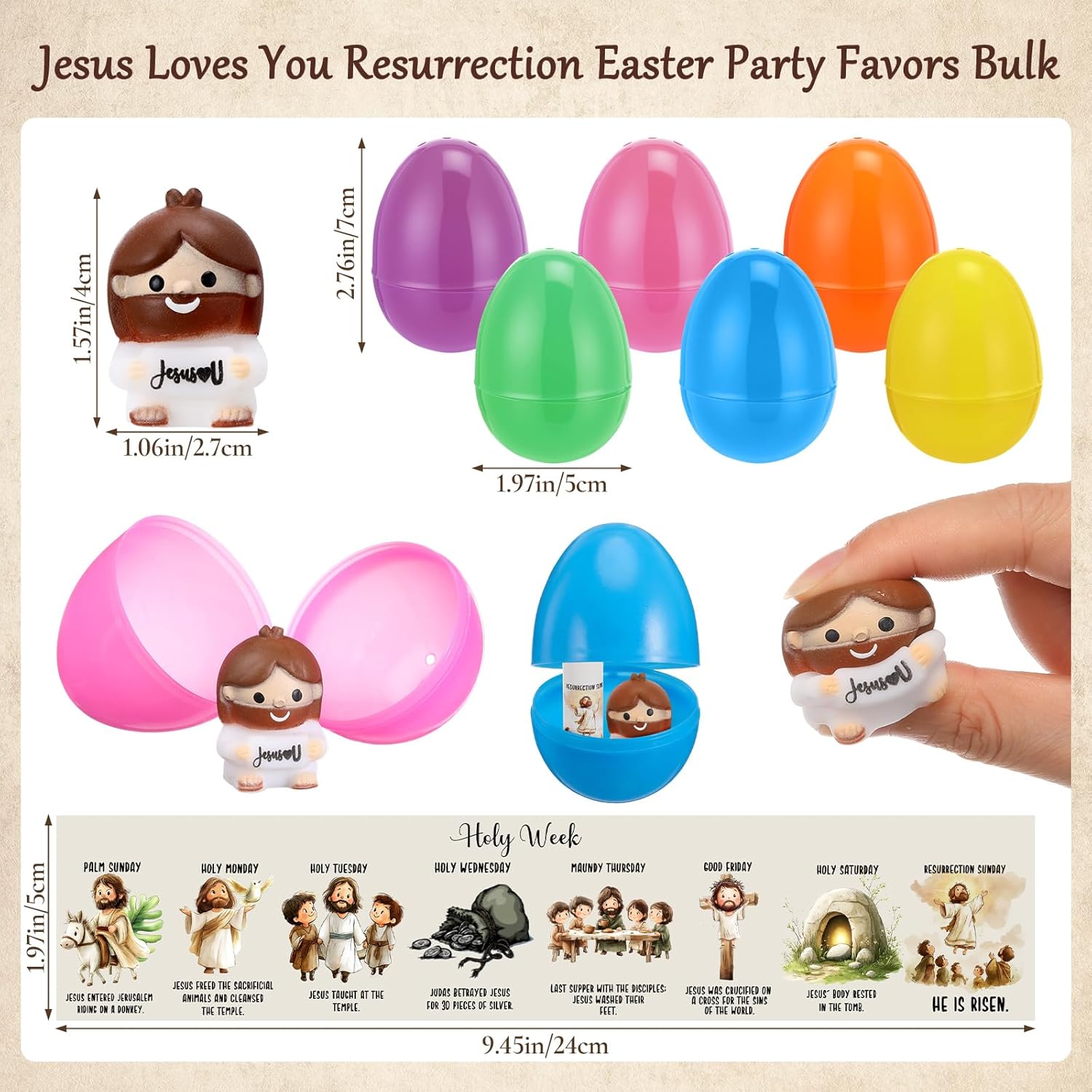 Skylety Easter Gift Set - 25 Prefilled Eggs with Jesus Stress Balls & Holy Week Cards | Perfect for Sunday School Favors