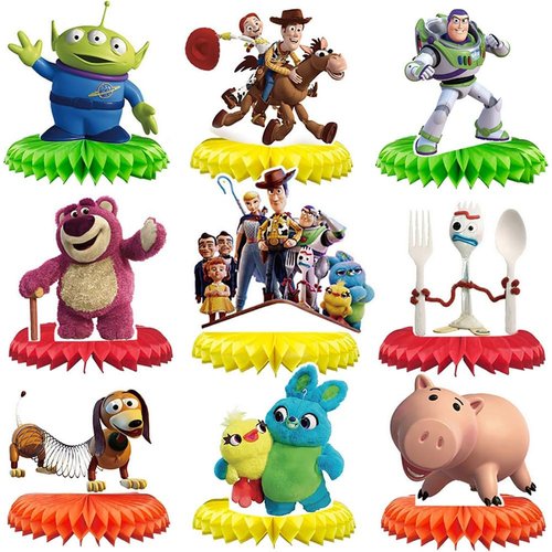 For Toy Story Birthday Party Supplies , 9Pcs Honeycomb Centerpieces for Toy Story Party Decorations, Double Sided Table Decorations Centerpieces Party
