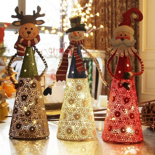 FORUP LED Christmas Table Decorations - Set of 3 Lighted Santa, Snowman & Reindeer Figures