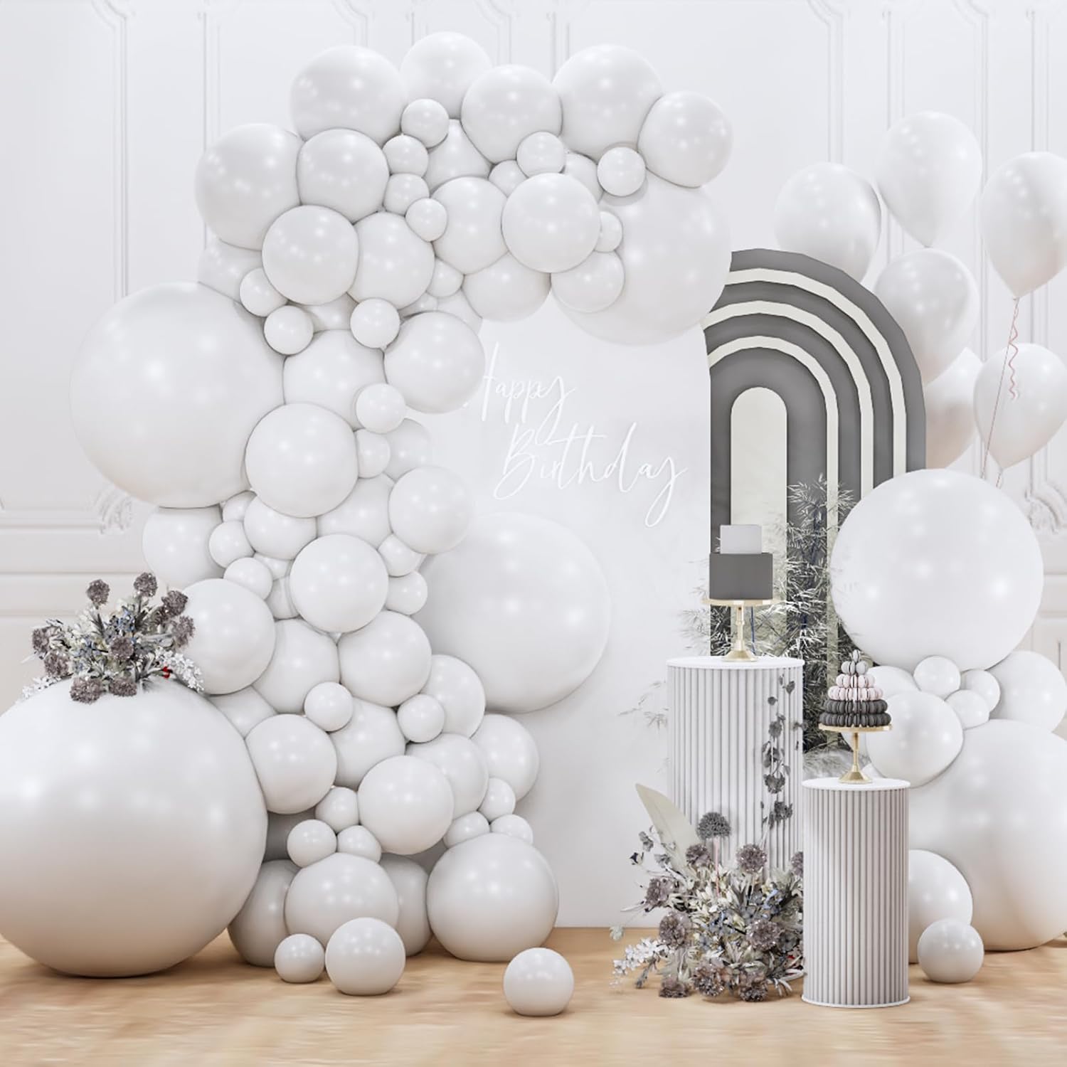 PartyWoo White Latex Balloons - 127-Piece Arch Kit for Weddings, Showers & Birthdays | 5-18 Inch Sizes